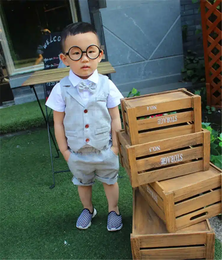 Baby Boys Clothing Sets 2018 New Summer Children Formal Wear Soft Short Shirt + Plaid Waist Coat + Shorts Kids 3PC Suits JJ010 10