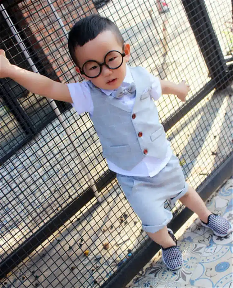Baby Boys Clothing Sets 2018 New Summer Children Formal Wear Soft Short Shirt + Plaid Waist Coat + Shorts Kids 3PC Suits JJ010 11