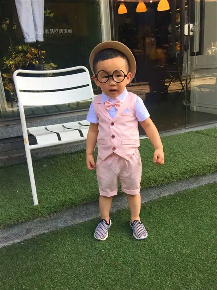 Baby Boys Clothing Sets 2018 New Summer Children Formal Wear Soft Short Shirt + Plaid Waist Coat + Shorts Kids 3PC Suits JJ010 13