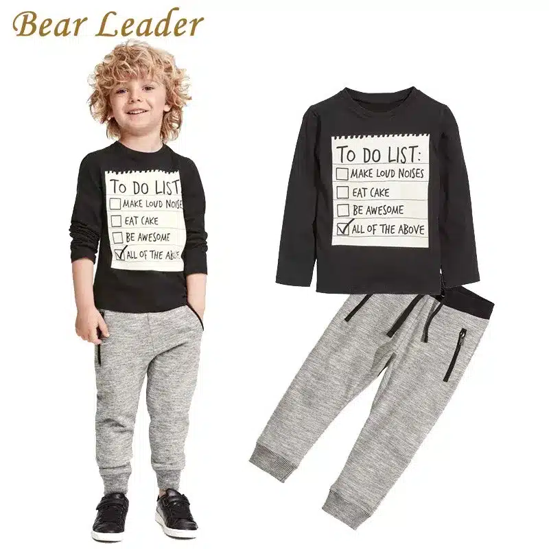 Bear Leader Baby boy clothes 2018 New Spring Dark Grey Long Sleeve t-shirt + casual long pants 2pcs suit kids clothes For 3-7Y 14