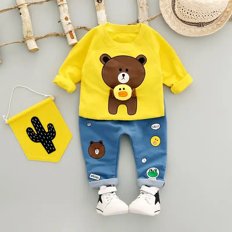 Boys Clothing Set Autumn 0-3y New 2018 Fashion Style Cotton O-Neck full Sleeve with Bear Print Baby Boy Clothes A260 3