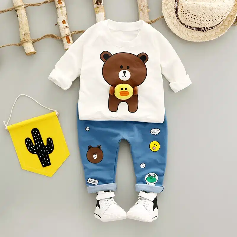 Boys Clothing Set Autumn 0-3y New 2018 Fashion Style Cotton O-Neck full Sleeve with Bear Print Baby Boy Clothes A260 4
