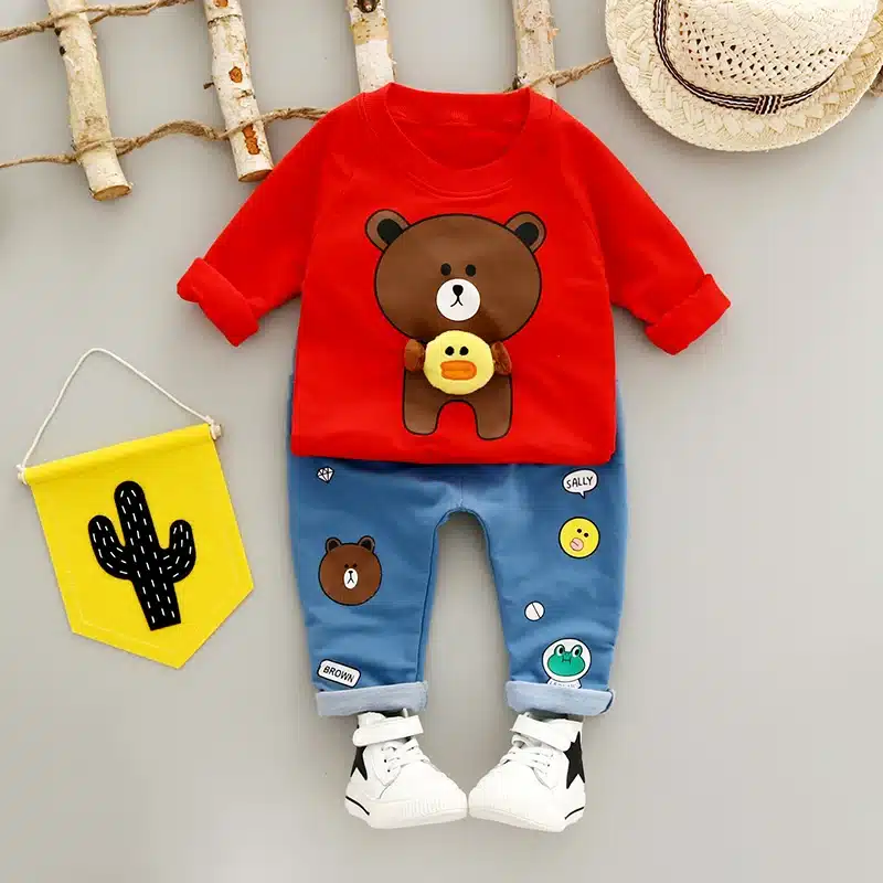 Boys Clothing Set Autumn 0-3y New 2018 Fashion Style Cotton O-Neck full Sleeve with Bear Print Baby Boy Clothes A260 5