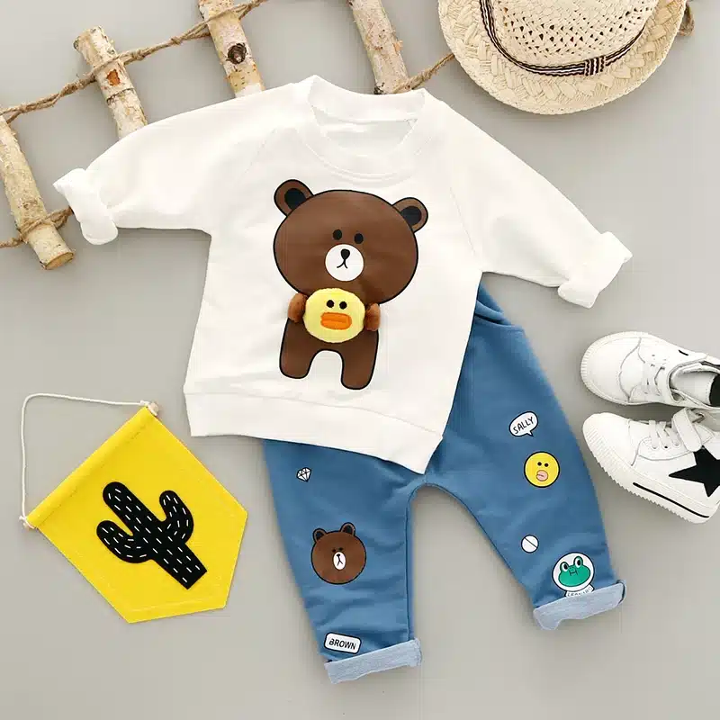 Boys Clothing Set Autumn 0-3y New 2018 Fashion Style Cotton O-Neck full Sleeve with Bear Print Baby Boy Clothes A260 6