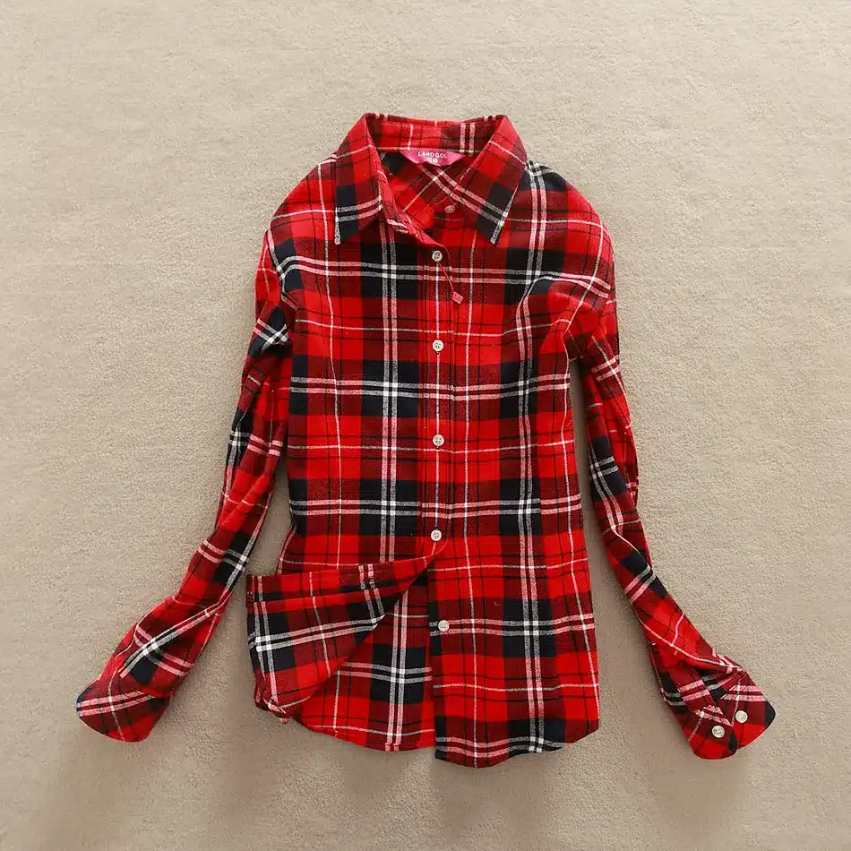 Women Shirt Blouses Plus Size 2018 Hot New Spring Flannel Cotton Long Sleeve Plaid Shirt Casual Female Loose College Style Tops 5