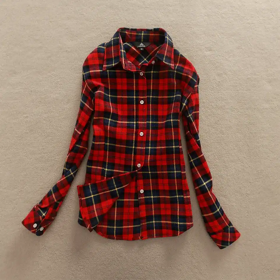 Women Shirt Blouses Plus Size 2018 Hot New Spring Flannel Cotton Long Sleeve Plaid Shirt Casual Female Loose College Style Tops 6