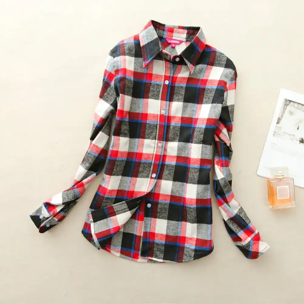 Women Shirt Blouses Plus Size 2018 Hot New Spring Flannel Cotton Long Sleeve Plaid Shirt Casual Female Loose College Style Tops 7