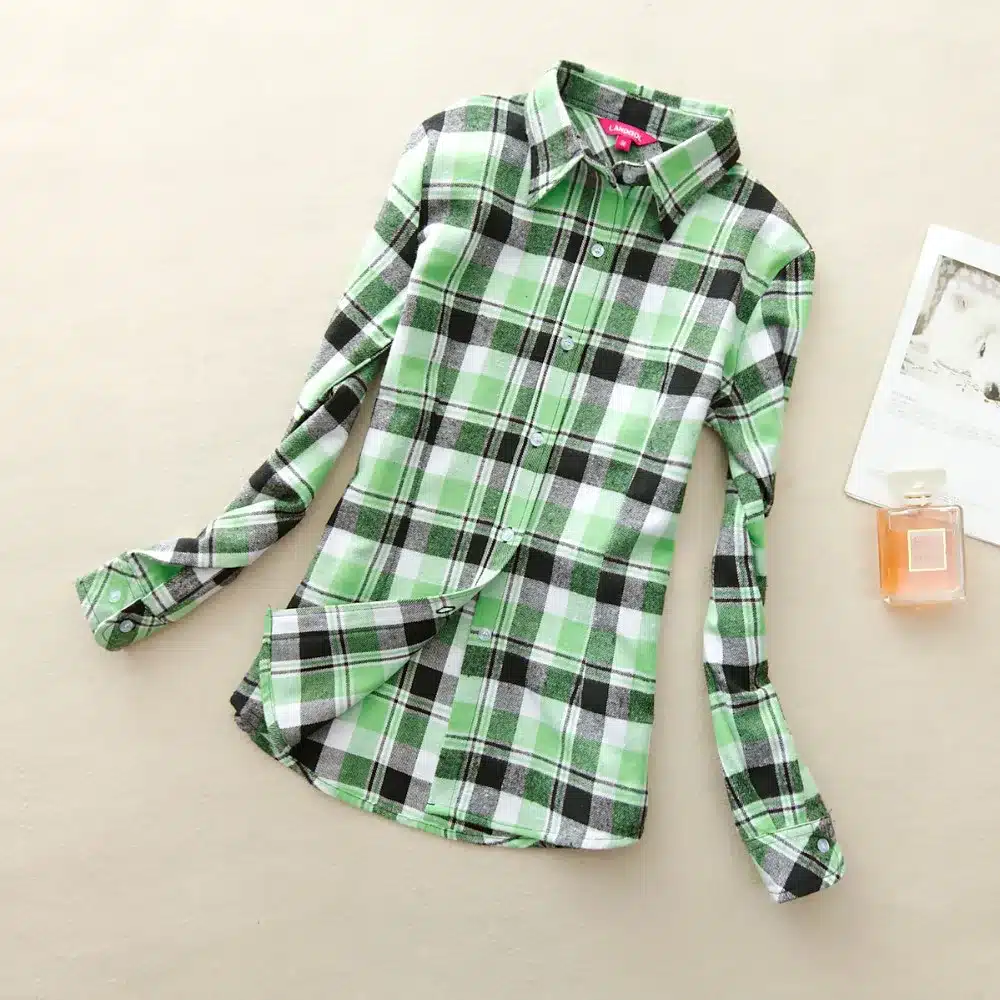 Women Shirt Blouses Plus Size 2018 Hot New Spring Flannel Cotton Long Sleeve Plaid Shirt Casual Female Loose College Style Tops 8