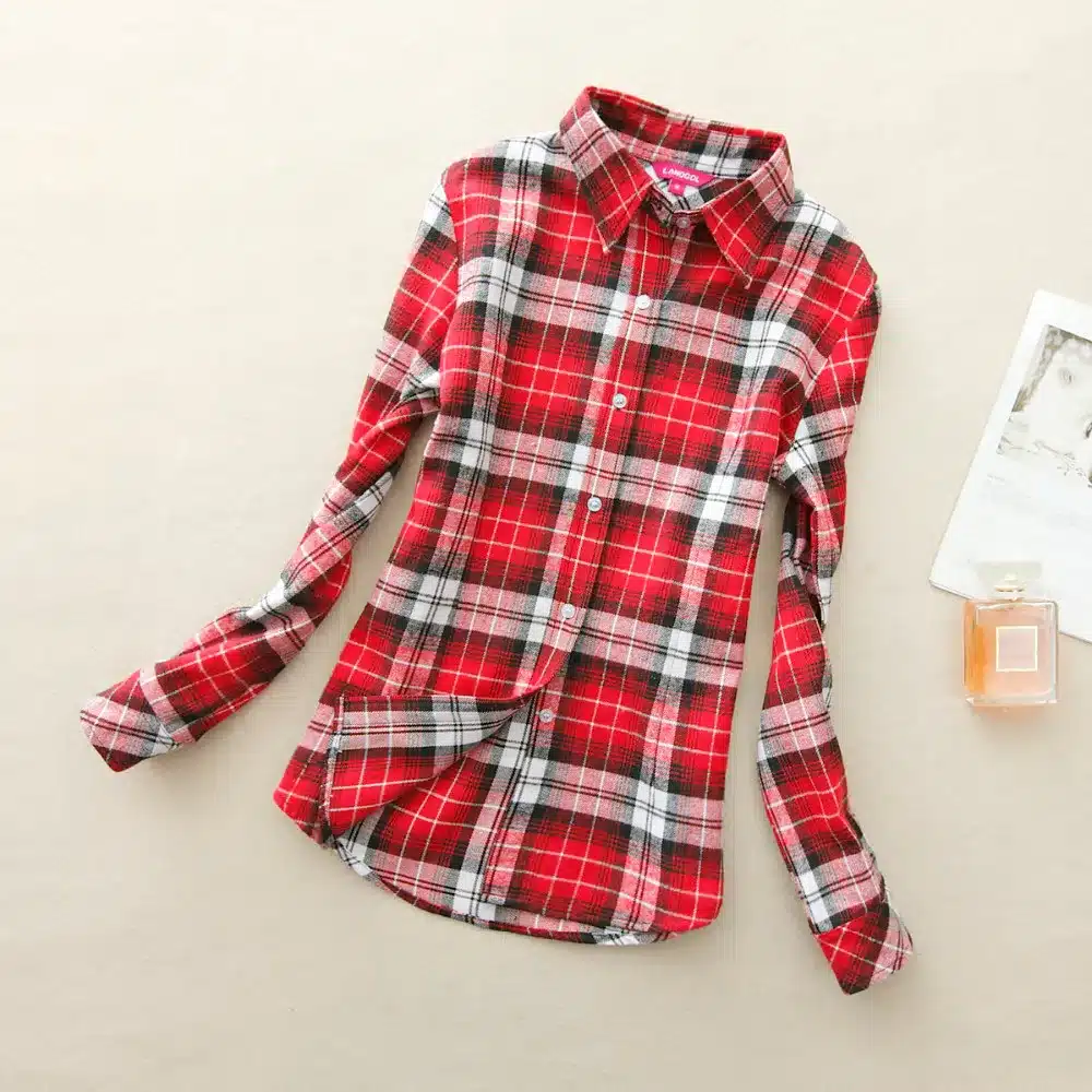 Women Shirt Blouses Plus Size 2018 Hot New Spring Flannel Cotton Long Sleeve Plaid Shirt Casual Female Loose College Style Tops 9