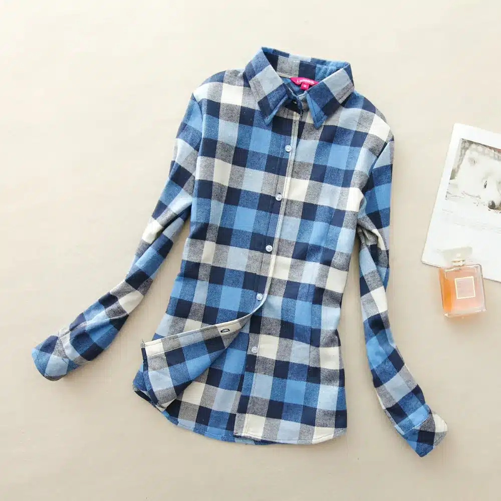 Women Shirt Blouses Plus Size 2018 Hot New Spring Flannel Cotton Long Sleeve Plaid Shirt Casual Female Loose College Style Tops 10