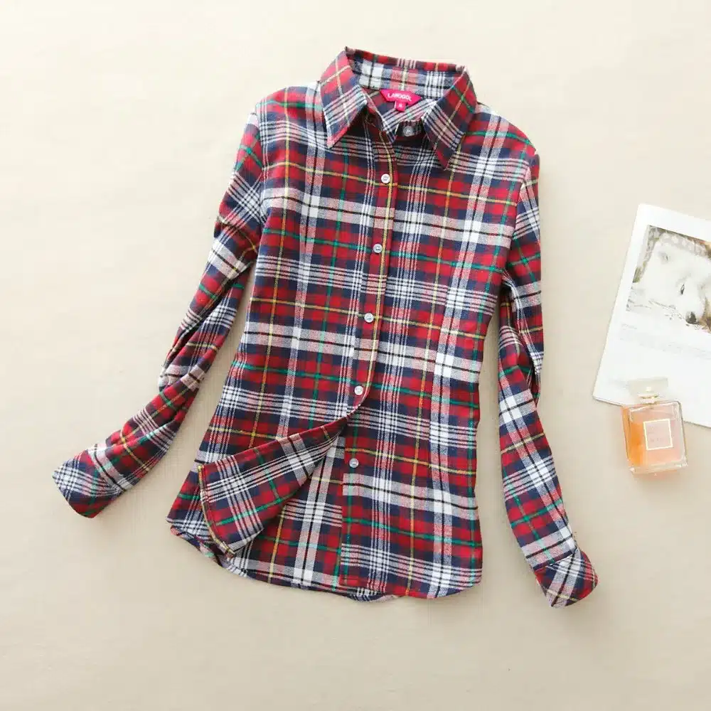 Women Shirt Blouses Plus Size 2018 Hot New Spring Flannel Cotton Long Sleeve Plaid Shirt Casual Female Loose College Style Tops 13