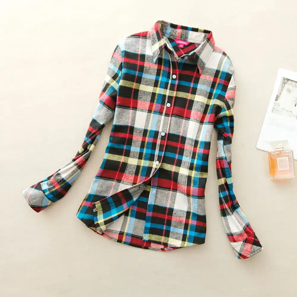 Women Shirt Blouses Plus Size 2018 Hot New Spring Flannel Cotton Long Sleeve Plaid Shirt Casual Female Loose College Style Tops 15