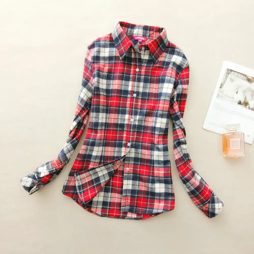 Women Shirt Blouses Plus Size 2018 Hot New Spring Flannel Cotton Long Sleeve Plaid Shirt Casual Female Loose College Style Tops 18