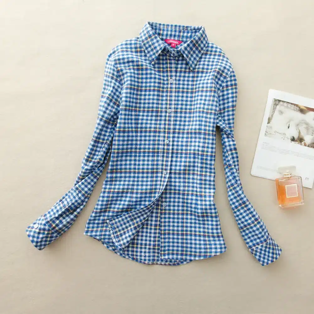 Women Shirt Blouses Plus Size 2018 Hot New Spring Flannel Cotton Long Sleeve Plaid Shirt Casual Female Loose College Style Tops 19