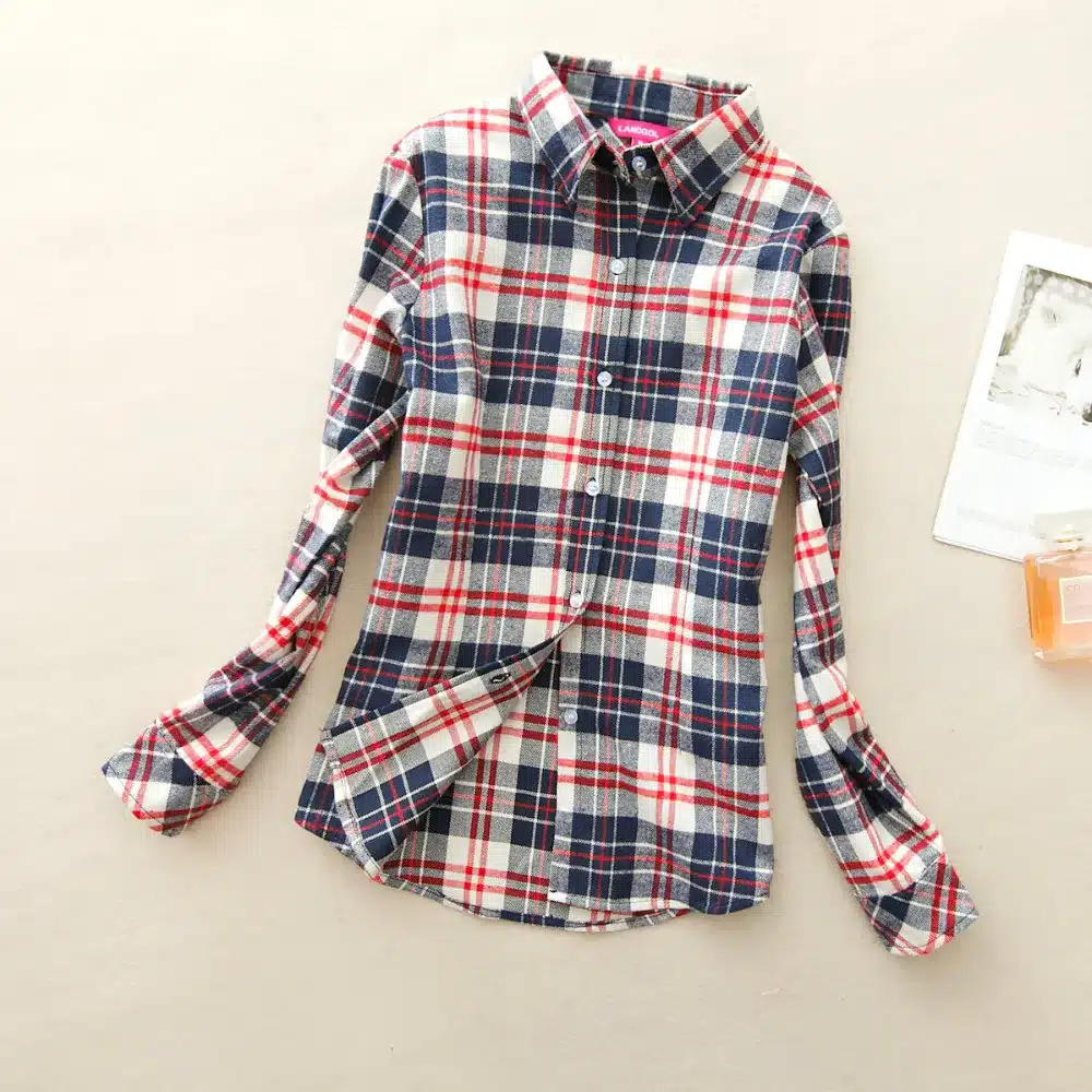Women Shirt Blouses Plus Size 2018 Hot New Spring Flannel Cotton Long Sleeve Plaid Shirt Casual Female Loose College Style Tops 21