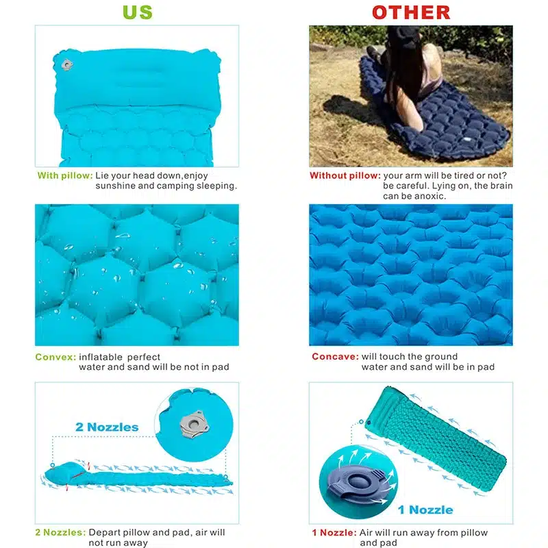 Hitorhike Inflatable mattress Cushion Sleeping Bag Mat Fast Filling Air Moistureproof Camping beach Mat With Pillow Sleeping Pad 18