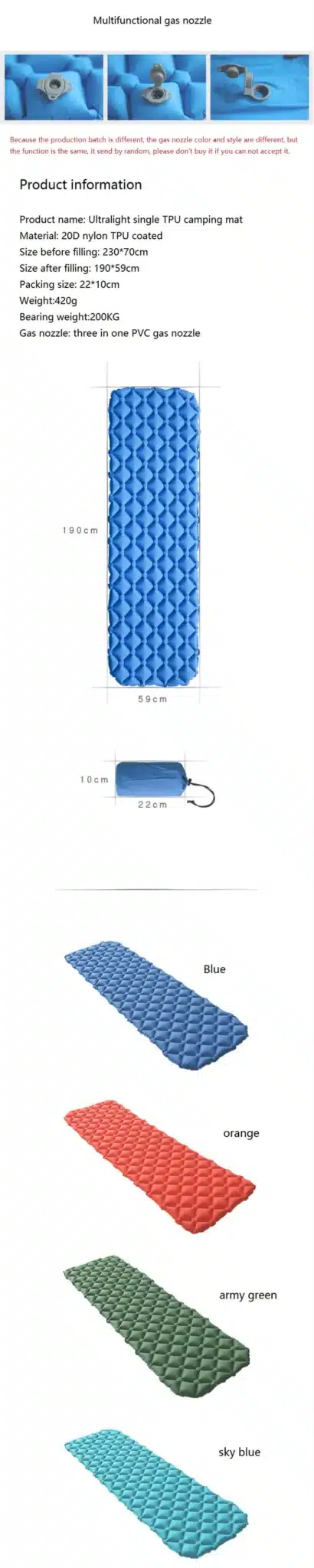 Outdoor Camping Mat TPU Inflatable Mattress Inflatable Tent Bed Inflatable Cushion Sleeping Pad Air Bed Sleeping Mat Camping 10