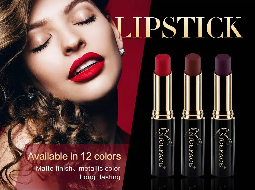2018 NICEFACE 12 Colors Metallic Lip Stick Sexy Nude Lip Pigment Long-lasting Lipstick Matte Lip Gloss Moisturizer Smooth Makeup 9