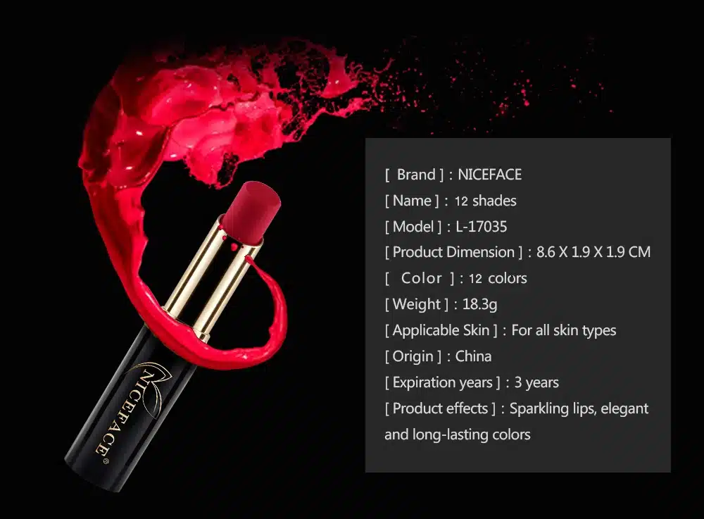 2018 NICEFACE 12 Colors Metallic Lip Stick Sexy Nude Lip Pigment Long-lasting Lipstick Matte Lip Gloss Moisturizer Smooth Makeup 11
