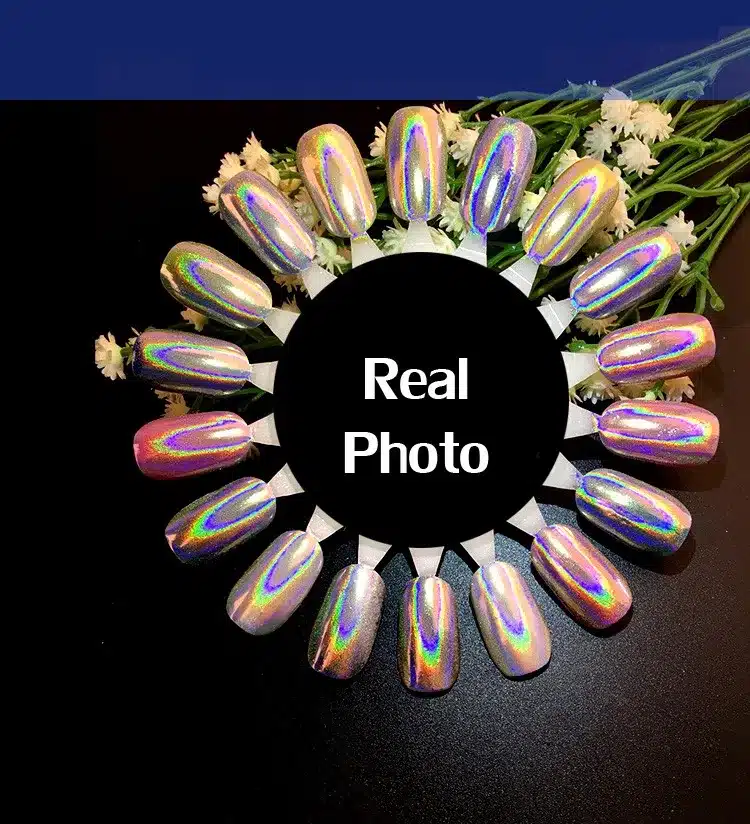 Hot 1g/box Holographic Nail Art Glitter Powder Shiny Rainbow Pigment Unicorn Hologram Dust UV Gel Nail Polish Manicure Accessory 9