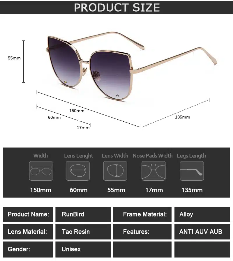RunBird 2017 Cat Eye Sunglasses Women Vintage Fashion Metal Frame Clear Lens Sun Glasses Unique Flat Ladies Eyewear UV400 R058 11