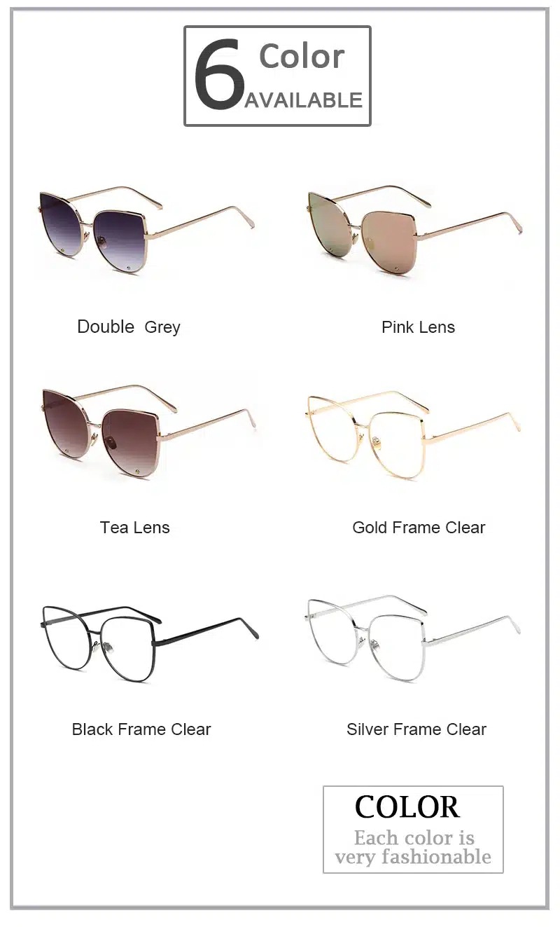 RunBird 2017 Cat Eye Sunglasses Women Vintage Fashion Metal Frame Clear Lens Sun Glasses Unique Flat Ladies Eyewear UV400 R058 12
