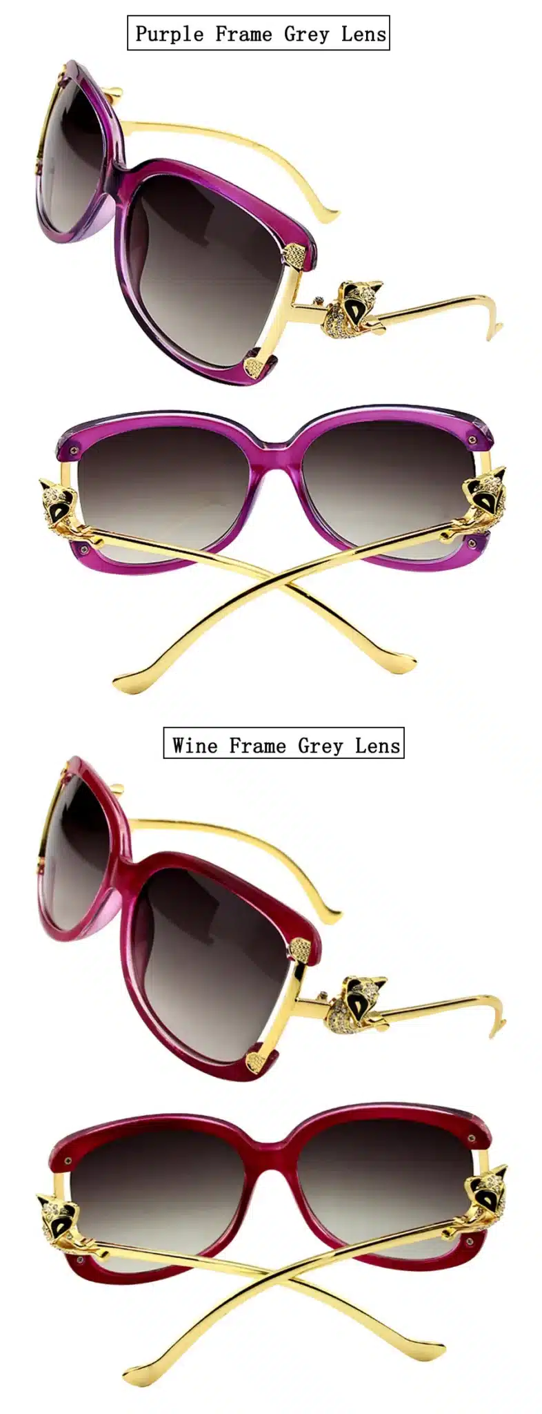 ETHAN Luxury Sunglasses Women Fashion Brand Designer Ladies Alloy Frame Gold Fox Decoration Sunglasses Girls 4 Colors Hot Sale 14