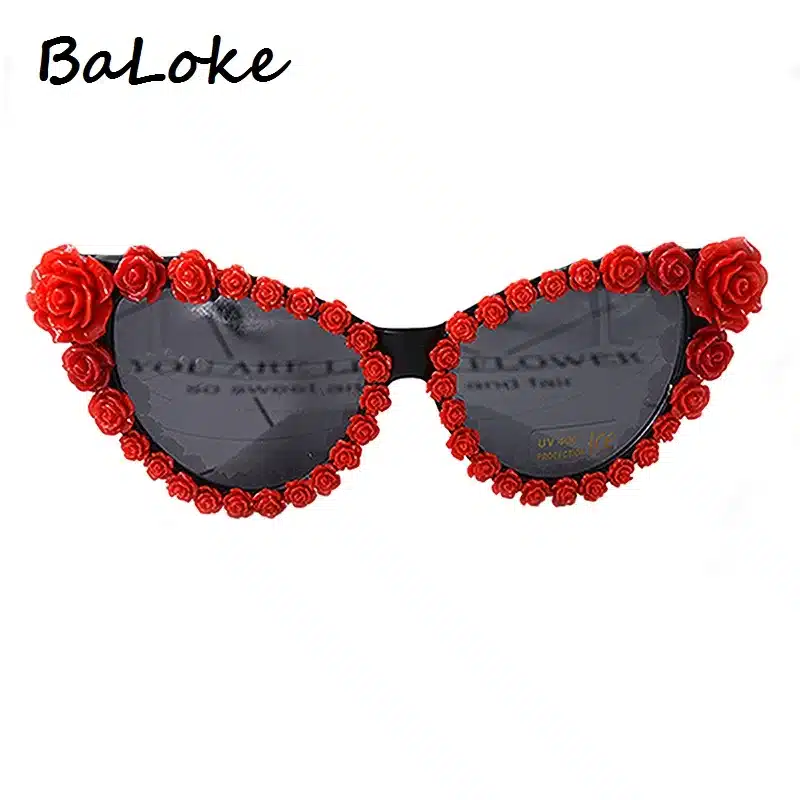 New Brand Baroque Cat Eye Flower Black Sunglasses Luxury Women Casual Sun Beach Crystal Rhinestone Designer Sunglasses Gift 1