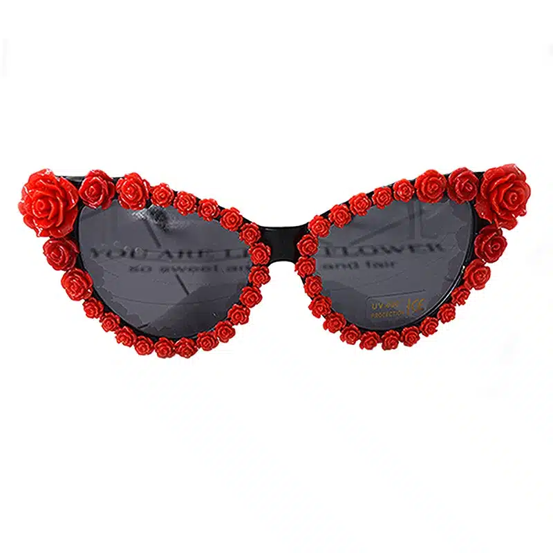 New Brand Baroque Cat Eye Flower Black Sunglasses Luxury Women Casual Sun Beach Crystal Rhinestone Designer Sunglasses Gift 2