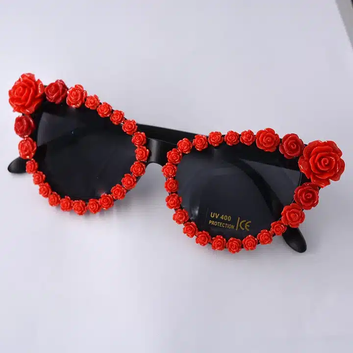 New Brand Baroque Cat Eye Flower Black Sunglasses Luxury Women Casual Sun Beach Crystal Rhinestone Designer Sunglasses Gift 3
