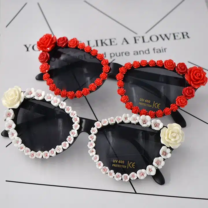 New Brand Baroque Cat Eye Flower Black Sunglasses Luxury Women Casual Sun Beach Crystal Rhinestone Designer Sunglasses Gift 6