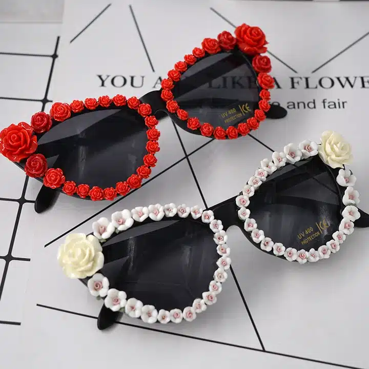 New Brand Baroque Cat Eye Flower Black Sunglasses Luxury Women Casual Sun Beach Crystal Rhinestone Designer Sunglasses Gift 7