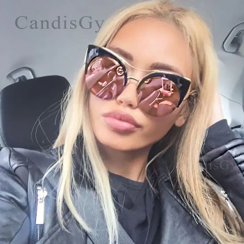 Stylish Female Brand Designer Round Oversized Cat Eye Classic Pink Mirror Cateye Sunglasses Women Party Vintage Lady Sun Glasses 7
