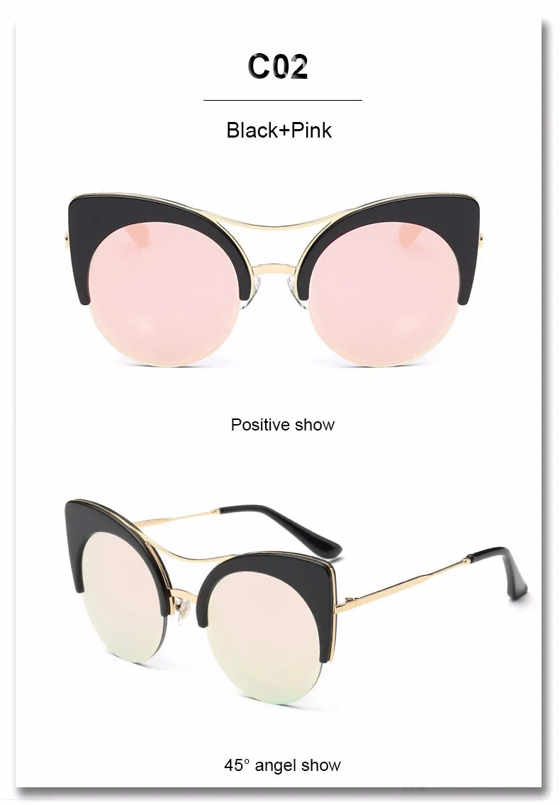 Stylish Female Brand Designer Round Oversized Cat Eye Classic Pink Mirror Cateye Sunglasses Women Party Vintage Lady Sun Glasses 13