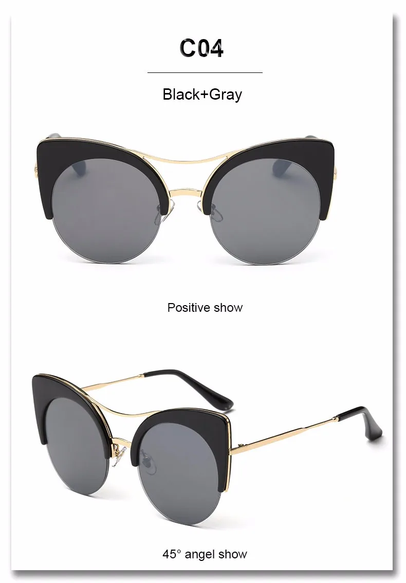 Stylish Female Brand Designer Round Oversized Cat Eye Classic Pink Mirror Cateye Sunglasses Women Party Vintage Lady Sun Glasses 15