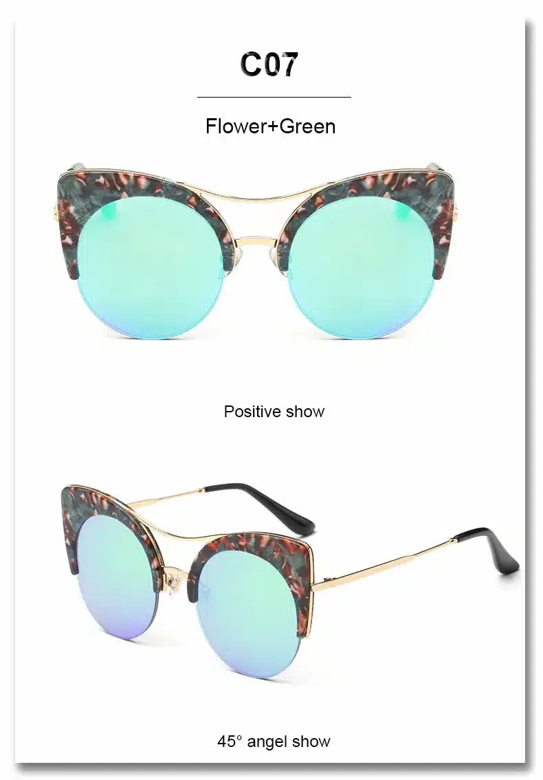 Stylish Female Brand Designer Round Oversized Cat Eye Classic Pink Mirror Cateye Sunglasses Women Party Vintage Lady Sun Glasses 18
