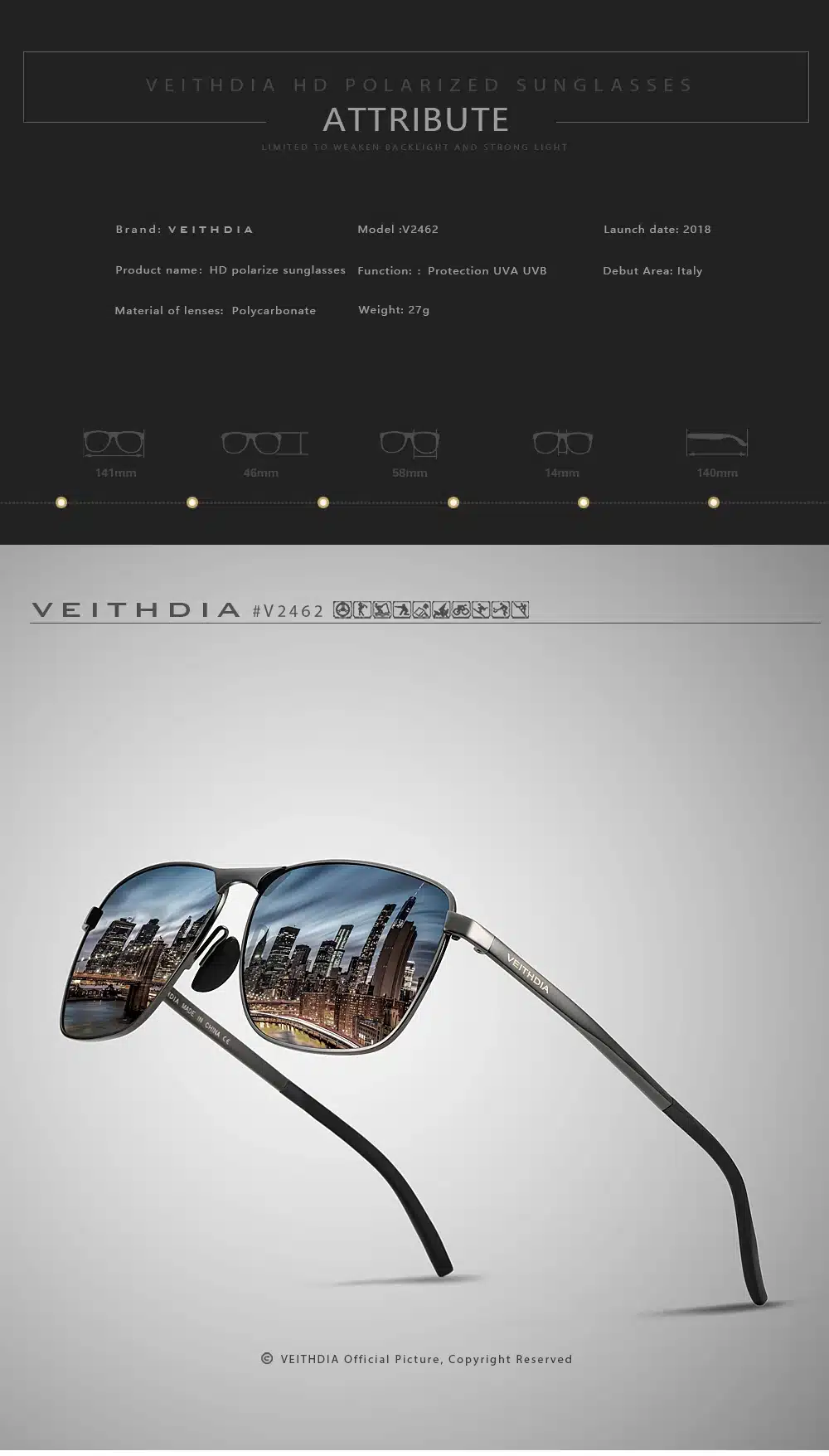 VEITHDIA Brand Men's Vintage Square Sunglasses Polarized UV400 Lens Eyewear Accessories Male Sun Glasses For Men/Women V2462 19