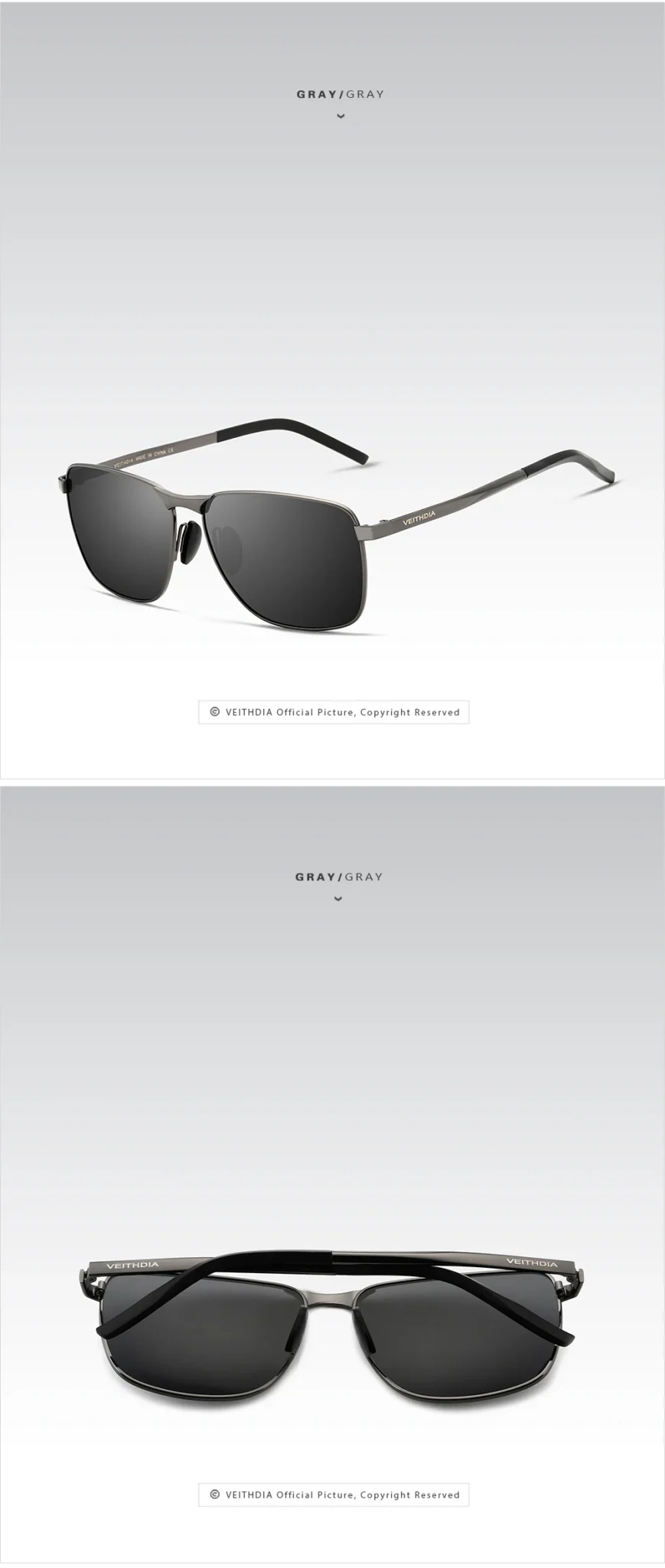 VEITHDIA Brand Men's Vintage Square Sunglasses Polarized UV400 Lens Eyewear Accessories Male Sun Glasses For Men/Women V2462 23
