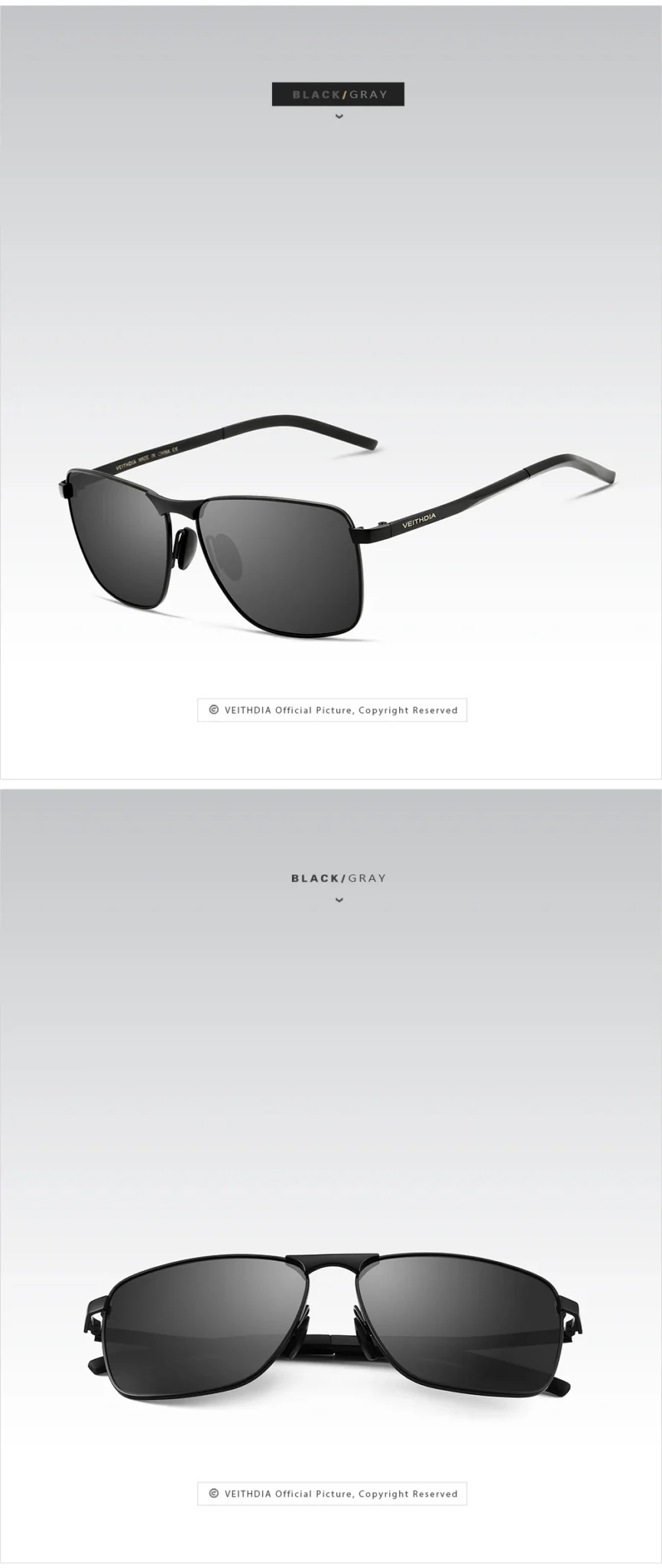 VEITHDIA Brand Men's Vintage Square Sunglasses Polarized UV400 Lens Eyewear Accessories Male Sun Glasses For Men/Women V2462 24