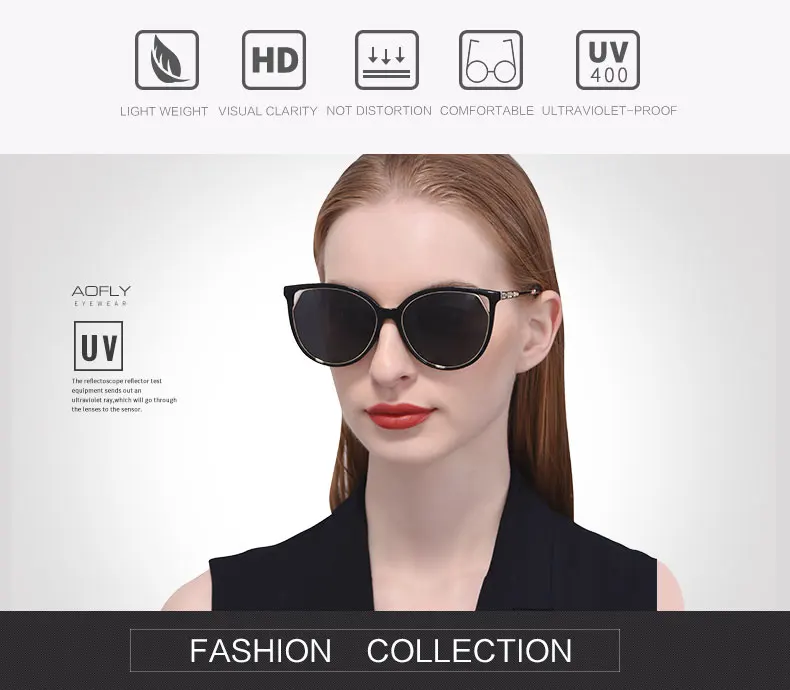 AOFLY BRAND DESIGN Fashion Sunglasses 2018 Polarized Cat Eye Sun Glasses For Women Rhinestone Temple UV400 A104 5