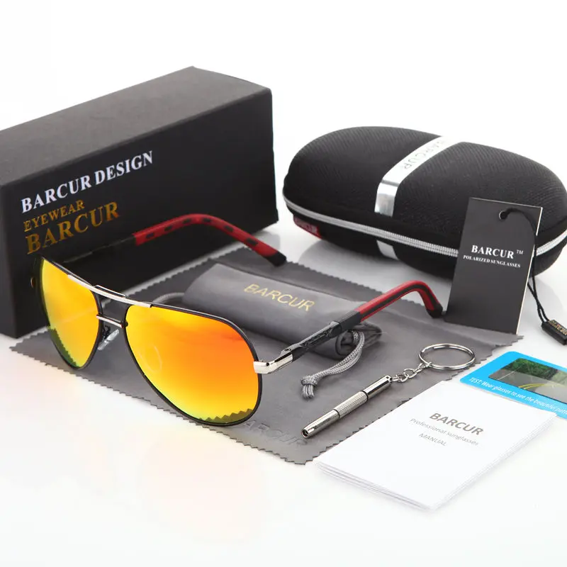 BARCUR 2018 Aluminum Magnesium Men's Sunglasses Polarized Men Coating Mirror Glasses oculos Male Eyewear Accessories For Men 2