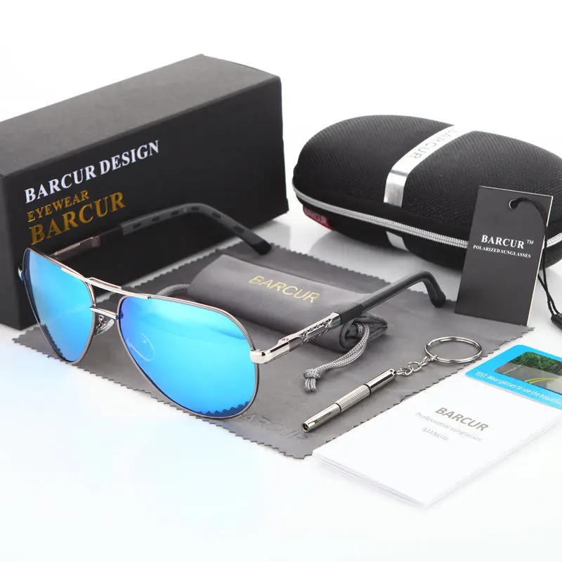 BARCUR 2018 Aluminum Magnesium Men's Sunglasses Polarized Men Coating Mirror Glasses oculos Male Eyewear Accessories For Men 4