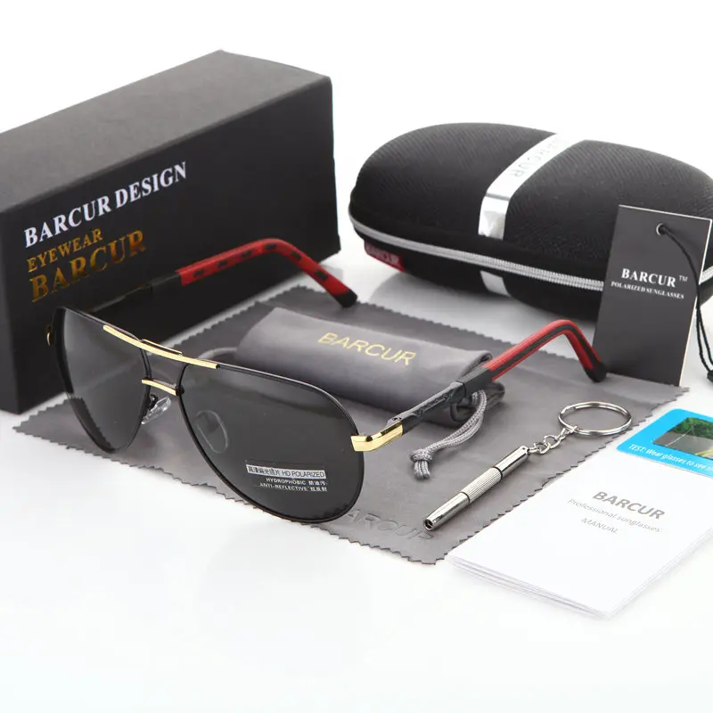 BARCUR 2018 Aluminum Magnesium Men's Sunglasses Polarized Men Coating Mirror Glasses oculos Male Eyewear Accessories For Men 7