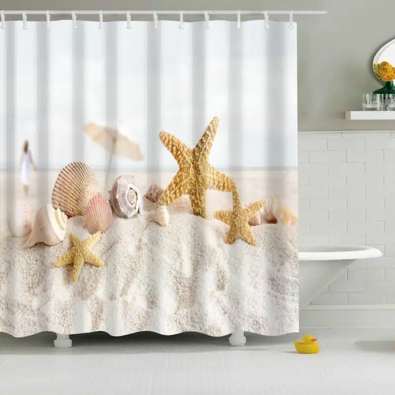 New Colorful Eco-friendly Beach Conch Starfish Shell Polyester High Quality Washable Bath Decor Shower Curtains 13