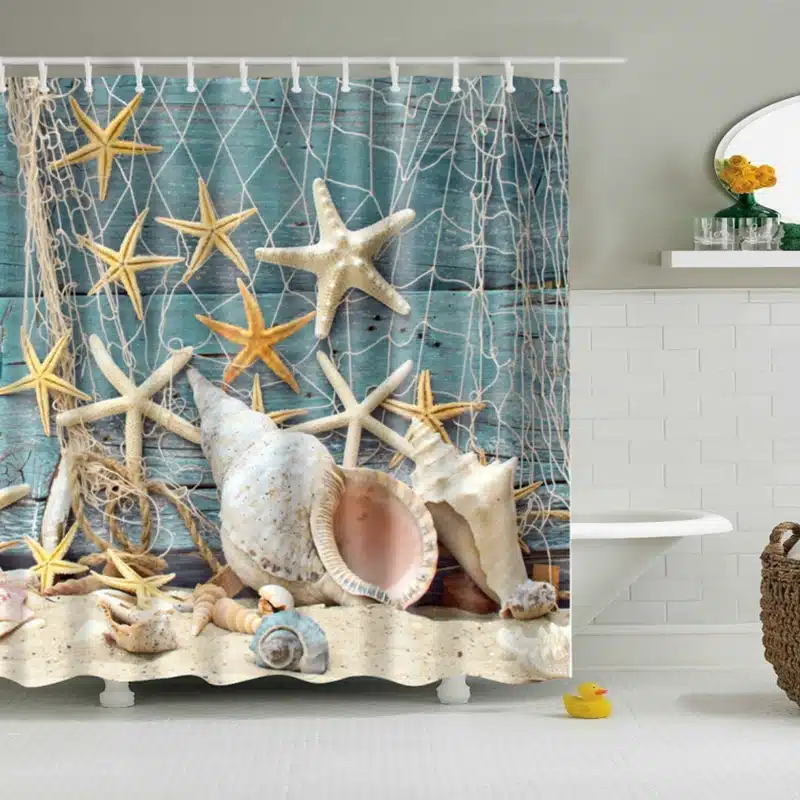 New Colorful Eco-friendly Beach Conch Starfish Shell Polyester High Quality Washable Bath Decor Shower Curtains 14