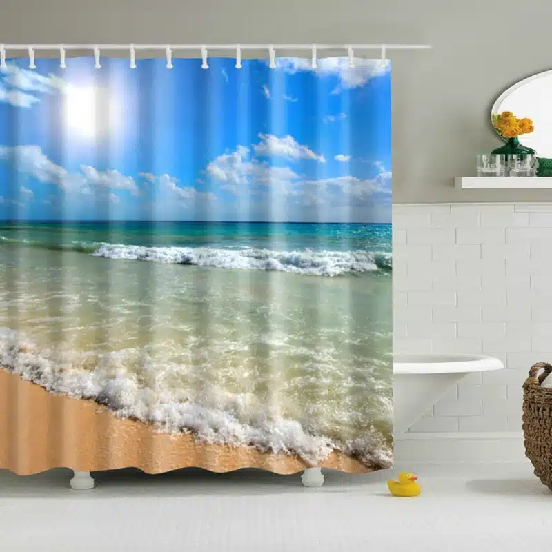 New Colorful Eco-friendly Beach Conch Starfish Shell Polyester High Quality Washable Bath Decor Shower Curtains 15