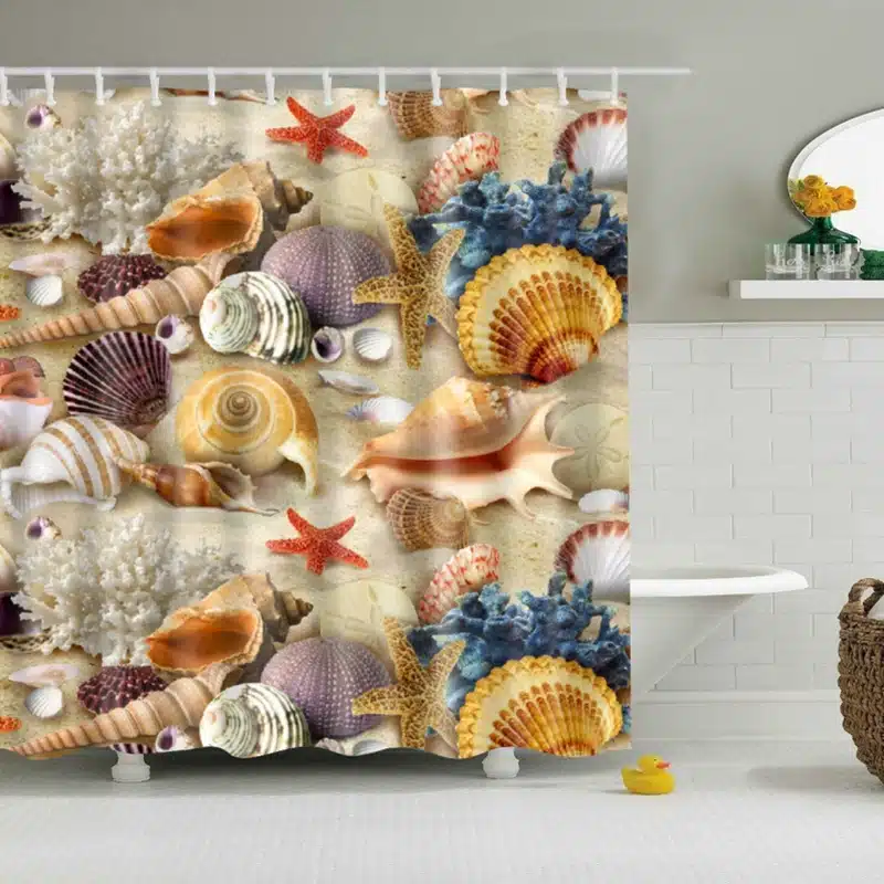 New Colorful Eco-friendly Beach Conch Starfish Shell Polyester High Quality Washable Bath Decor Shower Curtains 16