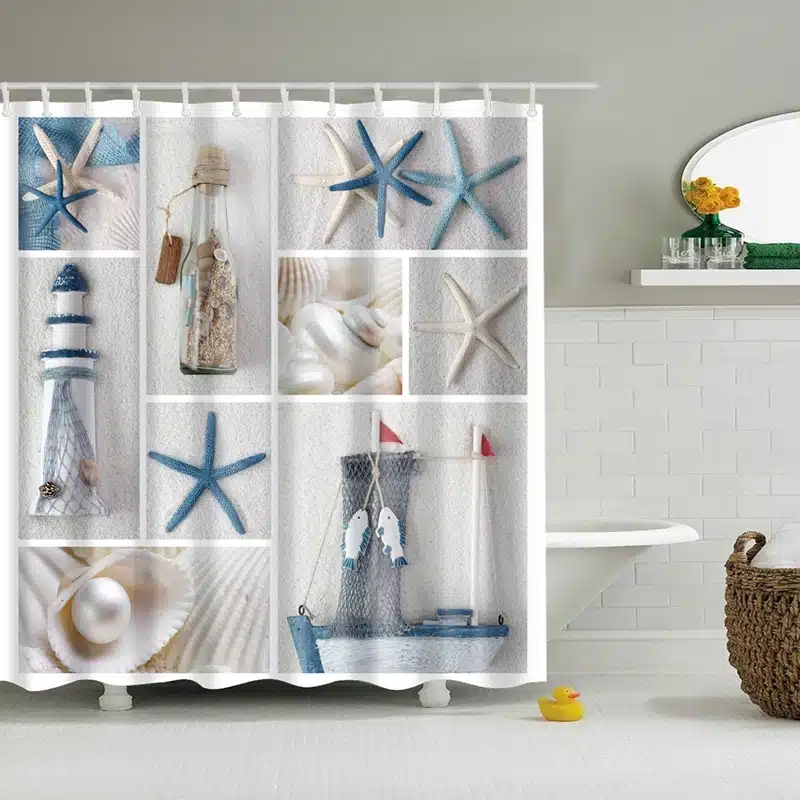 New Colorful Eco-friendly Beach Conch Starfish Shell Polyester High Quality Washable Bath Decor Shower Curtains 17