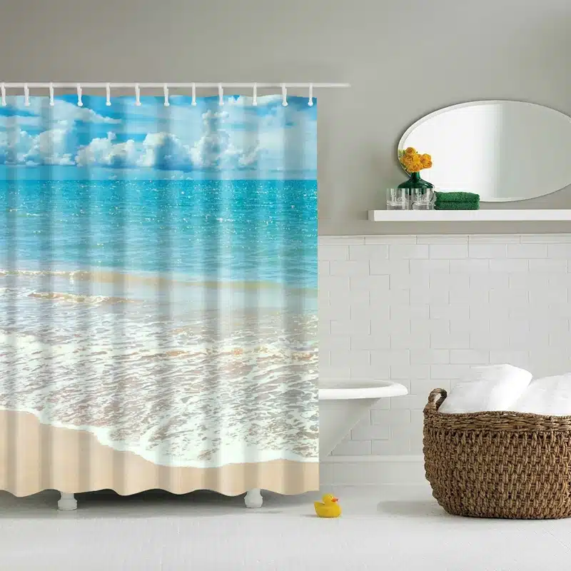 New Colorful Eco-friendly Beach Conch Starfish Shell Polyester High Quality Washable Bath Decor Shower Curtains 20