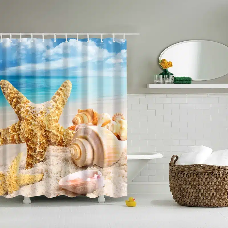 New Colorful Eco-friendly Beach Conch Starfish Shell Polyester High Quality Washable Bath Decor Shower Curtains 21